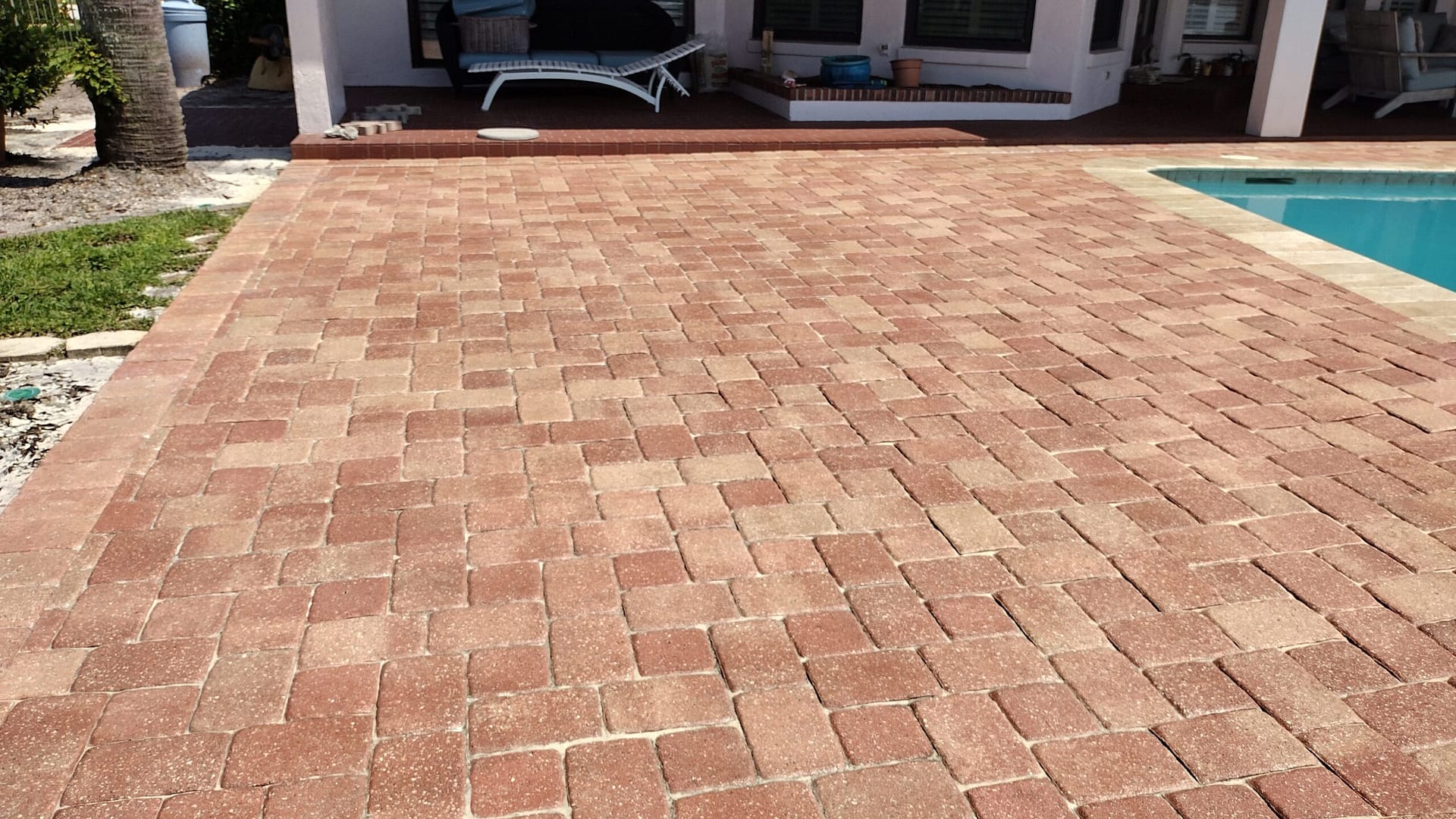 Terracotta paving stone for pool deck including pool coping